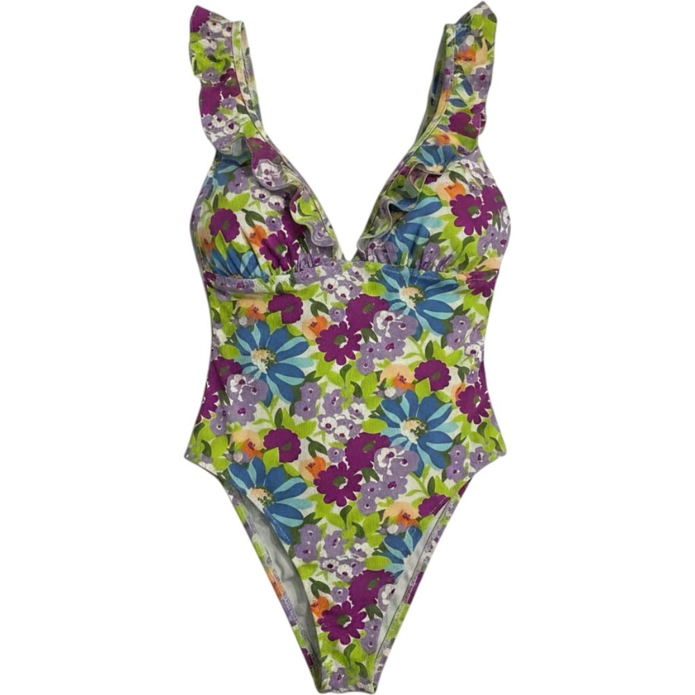 J Crew Swimsuit Womens 6‎ Floral Ruffle Straps One Piece Preppy Beach Vacation